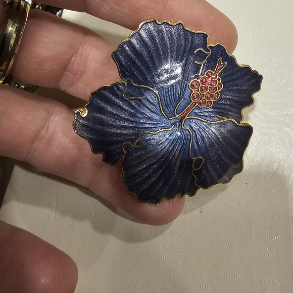 Vintage Enamel Purple Flower Brooch Pin - Picture 4 of 6